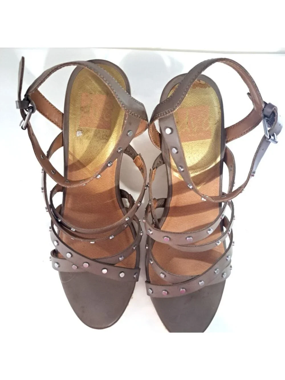 Dolce Vita Women's 9 Maxton Tan Espadrille Strappy Studded Square Wedge Sandals